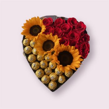 Heart Box Roses, Sunflowers & Candy